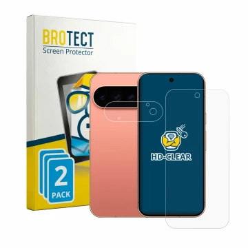 Vorderseite einer Produktverpackung mit dem Markenlogo BROTECT. Daneben ist das Gerät Google Pixel 11 Pro (Display+Kamera) mit