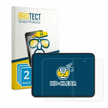 Vorderseite einer Produktverpackung mit dem Markenlogo BROTECT. Daneben ist das Gerät Apple iPhone Duo (Inneres Display) mit d