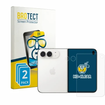 Vorderseite einer Produktverpackung mit dem Markenlogo BROTECT. Daneben ist das Gerät Apple iPhone Duo (Display+Kamera) mit de