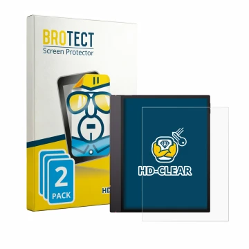 Vorderseite einer Produktverpackung mit dem Markenlogo BROTECT. Daneben ist das Gerät Boox Note Air 6 C mit dem zugehörigen Di