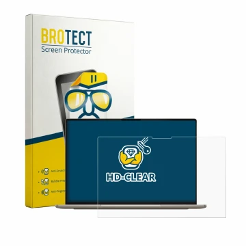 Vorderseite einer Produktverpackung mit dem Markenlogo BROTECT. Daneben ist das Gerät Dell XPS Googlebook mit dem zugehörigen 