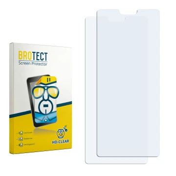Vorderseite einer Produktverpackung mit dem Markenlogo BROTECT. Daneben ist der zugehörige Displayschutz.