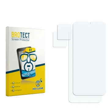 Vorderseite einer Produktverpackung mit dem Markenlogo BROTECT. Daneben ist der zugehörige Displayschutz.