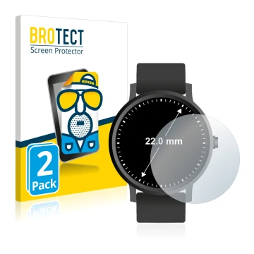 Vorderseite einer Produktverpackung mit dem Markenlogo BROTECT. Daneben ist das Gerät Armbanduhren (Kreisrund, ø: 22 mm) mit d