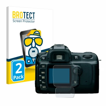 Vorderseite einer Produktverpackung mit dem Markenlogo BROTECT. Daneben ist das Gerät Nikon D50 mit dem zugehörigen Displaysch