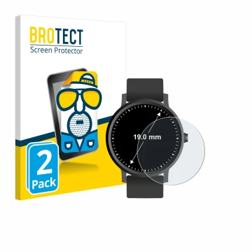 Vorderseite einer Produktverpackung mit dem Markenlogo BROTECT. Daneben ist das Gerät Armbanduhren (Kreisrund, ø: 19 mm) mit d