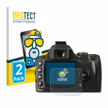 Vorderseite einer Produktverpackung mit dem Markenlogo BROTECT. Daneben ist das Gerät Nikon D40x mit dem zugehörigen Displaysc