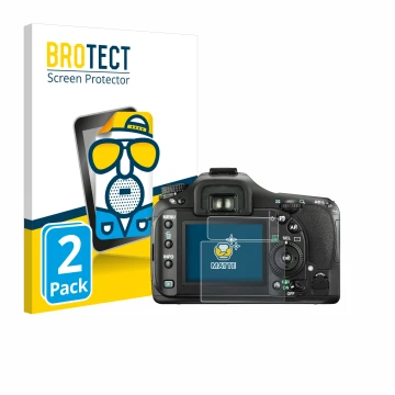 Vorderseite einer Produktverpackung mit dem Markenlogo BROTECT. Daneben ist das Gerät Pentax K20D mit dem zugehörigen Displays