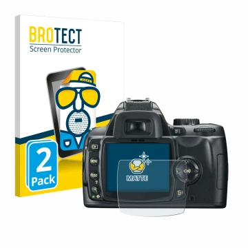 Vorderseite einer Produktverpackung mit dem Markenlogo BROTECT. Daneben ist das Gerät Nikon D60 mit dem zugehörigen Displaysch