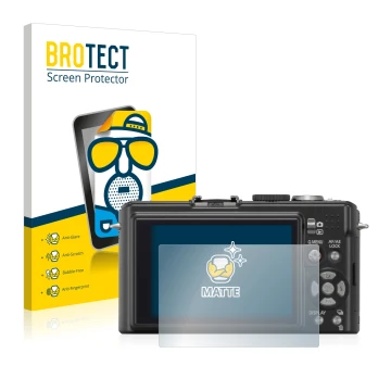 Vorderseite einer Produktverpackung mit dem Markenlogo BROTECT. Daneben ist das Gerät Panasonic Lumix DMC-LX3 mit dem zugehöri