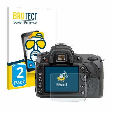 Vorderseite einer Produktverpackung mit dem Markenlogo BROTECT. Daneben ist das Gerät Nikon D90 mit dem zugehörigen Displaysch