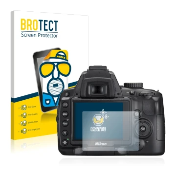 Vorderseite einer Produktverpackung mit dem Markenlogo BROTECT. Daneben ist das Gerät Nikon D5000 mit dem zugehörigen Displays