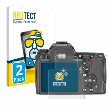 Vorderseite einer Produktverpackung mit dem Markenlogo BROTECT. Daneben ist das Gerät Pentax K7, K-7 mit dem zugehörigen Displ