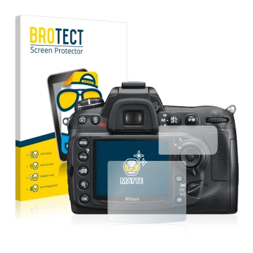 Vorderseite einer Produktverpackung mit dem Markenlogo BROTECT. Daneben ist das Gerät Nikon D300S mit dem zugehörigen Displays