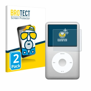 Vorderseite einer Produktverpackung mit dem Markenlogo BROTECT. Daneben ist das Gerät Apple iPod classic 160 GB (7. Gen.) mit 