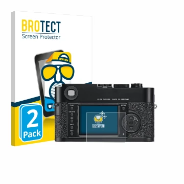 Vorderseite einer Produktverpackung mit dem Markenlogo BROTECT. Daneben ist das Gerät Leica M9 mit dem zugehörigen Displayschu