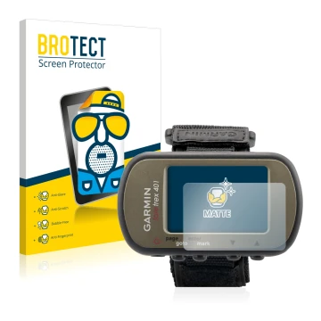 Vorderseite einer Produktverpackung mit dem Markenlogo BROTECT. Daneben ist das Gerät Garmin Foretrex 401 mit dem zugehörigen 