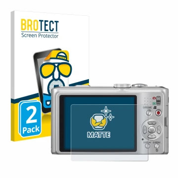 Vorderseite einer Produktverpackung mit dem Markenlogo BROTECT. Daneben ist das Gerät Panasonic Lumix DMC-TZ10 mit dem zugehör