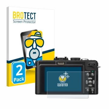 Vorderseite einer Produktverpackung mit dem Markenlogo BROTECT. Daneben ist das Gerät Panasonic Lumix DMC-LX5 mit dem zugehöri