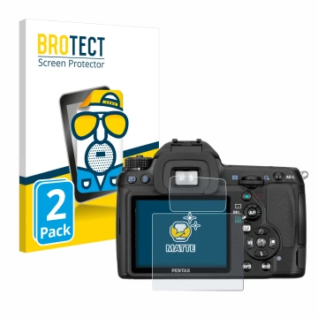 Vorderseite einer Produktverpackung mit dem Markenlogo BROTECT. Daneben ist das Gerät Pentax K5, K-5 mit dem zugehörigen Displ