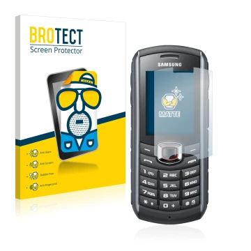 Vorderseite einer Produktverpackung mit dem Markenlogo BROTECT. Daneben ist das Gerät Samsung GT-B2710 mit dem zugehörigen Dis