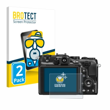 Vorderseite einer Produktverpackung mit dem Markenlogo BROTECT. Daneben ist das Gerät Nikon Coolpix P7100 mit dem zugehörigen 