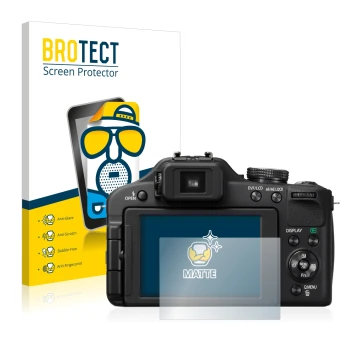 Vorderseite einer Produktverpackung mit dem Markenlogo BROTECT. Daneben ist das Gerät Panasonic Lumix DMC-FZ150 mit dem zugehö