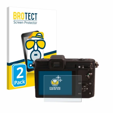 Vorderseite einer Produktverpackung mit dem Markenlogo BROTECT. Daneben ist das Gerät Nikon 1 V1 mit dem zugehörigen Displaysc