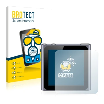 Vorderseite einer Produktverpackung mit dem Markenlogo BROTECT. Daneben ist das Gerät Apple iPod nano 2011 (6. Gen.) mit dem z