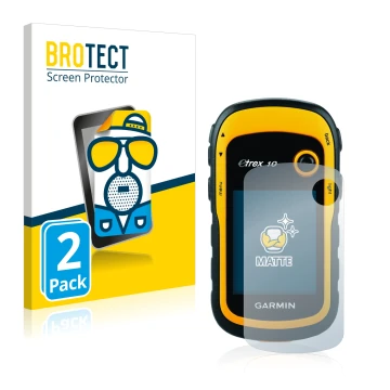 Vorderseite einer Produktverpackung mit dem Markenlogo BROTECT. Daneben ist das Gerät Garmin eTrex 10 mit dem zugehörigen Disp