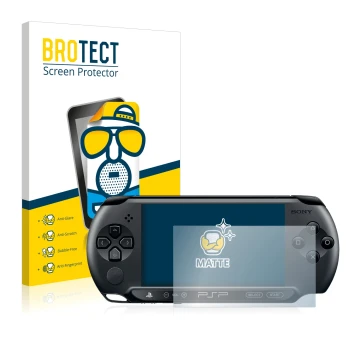 Vorderseite einer Produktverpackung mit dem Markenlogo BROTECT. Daneben ist das Gerät Sony PSP Street E1004 mit dem zugehörige