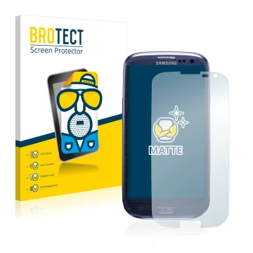 Vorderseite einer Produktverpackung mit dem Markenlogo BROTECT. Daneben ist das Gerät Samsung Galaxy S3 I9300 mit dem zugehöri