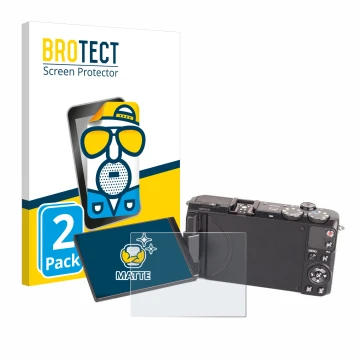 Vorderseite einer Produktverpackung mit dem Markenlogo BROTECT. Daneben ist das Gerät Samsung EX2F mit dem zugehörigen Display