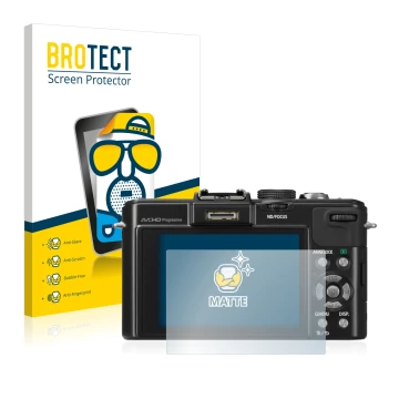 Vorderseite einer Produktverpackung mit dem Markenlogo BROTECT. Daneben ist das Gerät Panasonic Lumix DMC-LX7 mit dem zugehöri