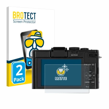 Vorderseite einer Produktverpackung mit dem Markenlogo BROTECT. Daneben ist das Gerät Leica D-Lux 6 mit dem zugehörigen Displa