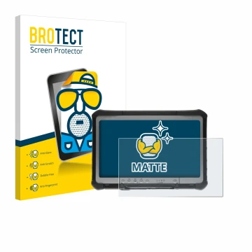 Vorderseite einer Produktverpackung mit dem Markenlogo BROTECT. Daneben ist das Gerät Panasonic Toughbook CF-D1 mit dem zugehö