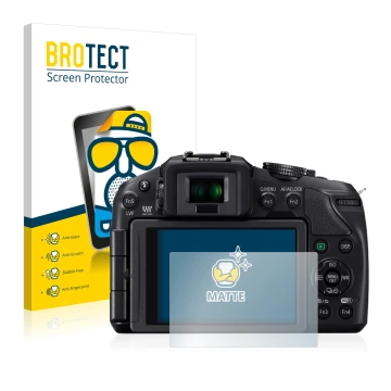 Vorderseite einer Produktverpackung mit dem Markenlogo BROTECT. Daneben ist das Gerät Panasonic Lumix DMC-G6 mit dem zugehörig