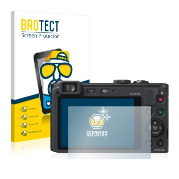 Vorderseite einer Produktverpackung mit dem Markenlogo BROTECT. Daneben ist das Gerät Panasonic Lumix DMC-LF1 mit dem zugehöri