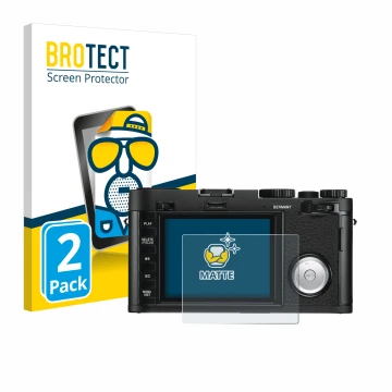 Vorderseite einer Produktverpackung mit dem Markenlogo BROTECT. Daneben ist das Gerät Leica X Vario mit dem zugehörigen Displa