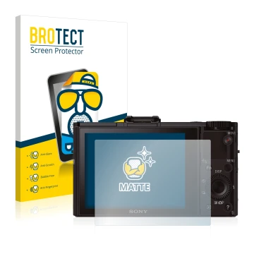 Vorderseite einer Produktverpackung mit dem Markenlogo BROTECT. Daneben ist das Gerät Sony Cyber-Shot DSC-RX100 II mit dem zug