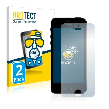 Vorderseite einer Produktverpackung mit dem Markenlogo BROTECT. Daneben ist das Gerät Apple iPhone 5S mit dem zugehörigen Disp