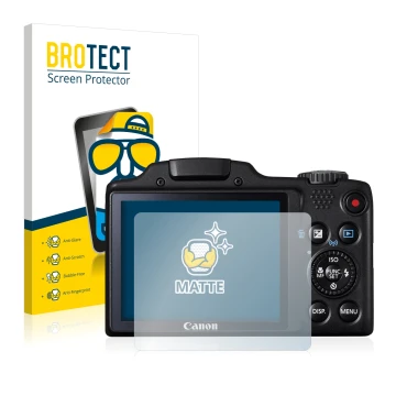 Vorderseite einer Produktverpackung mit dem Markenlogo BROTECT. Daneben ist das Gerät Canon PowerShot SX510 HS mit dem zugehör