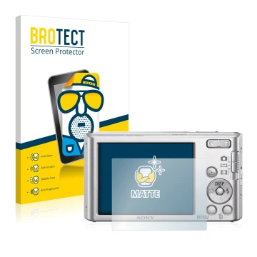Vorderseite einer Produktverpackung mit dem Markenlogo BROTECT. Daneben ist das Gerät Sony Cyber-Shot DSC-W830 mit dem zugehör