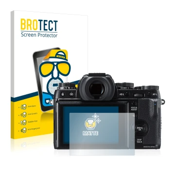Vorderseite einer Produktverpackung mit dem Markenlogo BROTECT. Daneben ist das Gerät Fujifilm X-T1 mit dem zugehörigen Displa