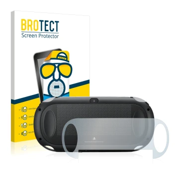 Vorderseite einer Produktverpackung mit dem Markenlogo BROTECT. Daneben ist das Gerät Sony Playstation PCH-1000-Serie PS Vita 