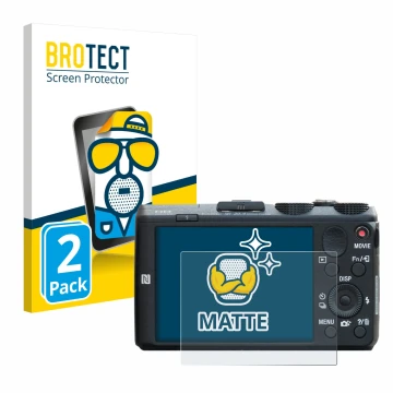 Vorderseite einer Produktverpackung mit dem Markenlogo BROTECT. Daneben ist das Gerät Sony Cyber-Shot DSC-HX60 mit dem zugehör