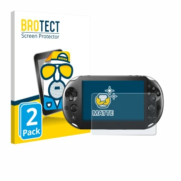 Vorderseite einer Produktverpackung mit dem Markenlogo BROTECT. Daneben ist das Gerät Sony Playstation PS Vita Slim mit dem zu