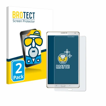Vorderseite einer Produktverpackung mit dem Markenlogo BROTECT. Daneben ist das Gerät Samsung Galaxy Tab S 8.4 SM-T705 mit dem