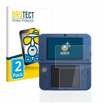 Vorderseite einer Produktverpackung mit dem Markenlogo BROTECT. Daneben ist das Gerät Nintendo New 3DS XL mit dem zugehörigen 