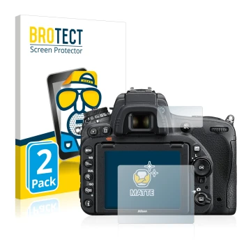 Vorderseite einer Produktverpackung mit dem Markenlogo BROTECT. Daneben ist das Gerät Nikon D750 mit dem zugehörigen Displaysc